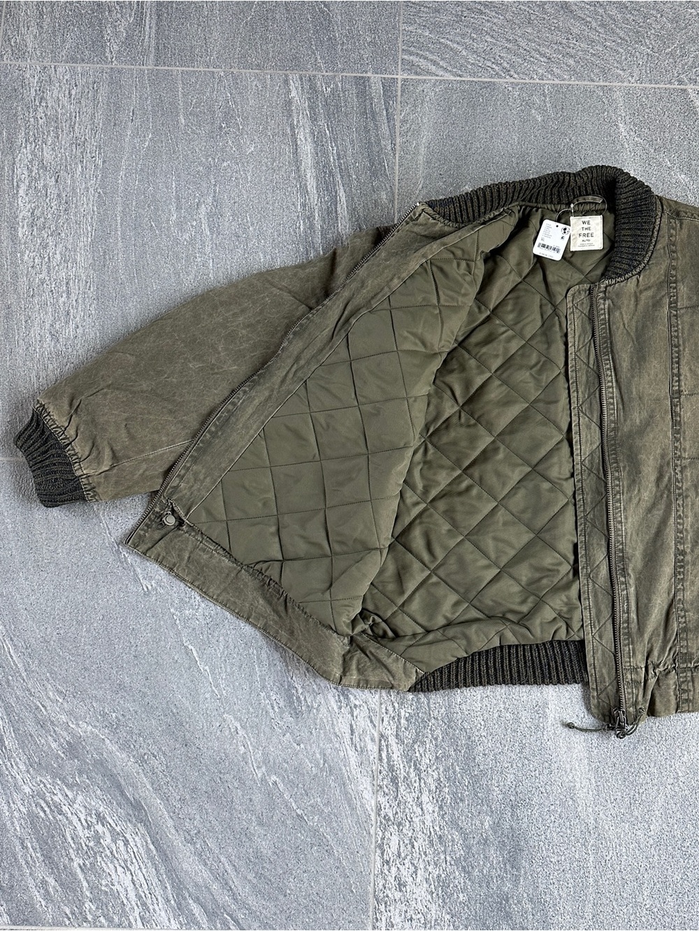 NWT Free People Women's XL Olive Jax Bomber Oversized Jacket Two‑Way Zip Pockets - Picture 8 of 14